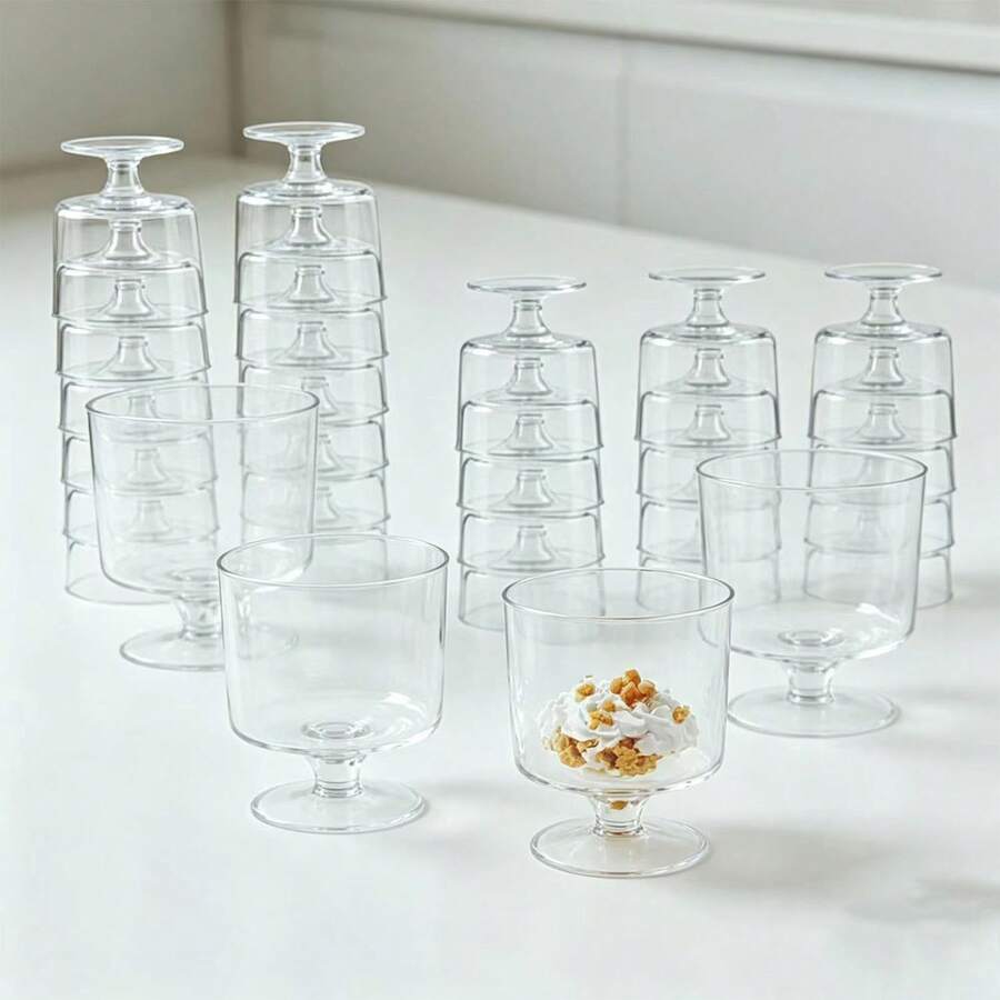 [Mini Stem Cup] Mini Tasting Cup/Minimalist Stem Dessert Cup/Transparent Body, Stackable Storage Space-Saving, Suitable For Fruit Cups, Yogurt, Pudding, Ice Cream, Home Afternoon Tea, Banquet Party Platter, Beautiful And Easy To Clean, Easily Capture Exquisite Food Scenes, Decorate Dining Table Atmosphere - Transparent - View 1
