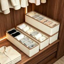 6-Grid Multi-Piece Bra Organizer Box, Belt Divider Storage Basket, Closet Storage, Foldable, Stackable, Space-Saving, Suitable For Home, Wardrobe, Sorting And Organizing Organizer - Beige, Halloween, Christmas Gift - View 2