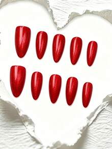 Premium Almond Cat Eye Press-On Nails, Easy-To-Wear Fashionable Bright Red Magnetic Glitter False Fingernails, Reusable Artificial Nail Tips, Suitable For Women Christmas Wedding Party Manicure Products - Multicolor - View 3