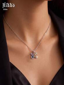 Hihho 1 pièce Collier pendentif floral rétro français coloré avec strass, accessoire de mode pour femme, essentiel pour le travail et la tenue quotidienne - collier - Voir 1