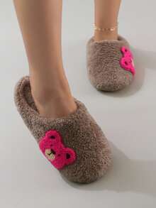 Cute Cartoon Embroidered Bear Plush Silent Soft Sole Women's Indoor Slippers Floor Socks - Coffee Brown - View 4