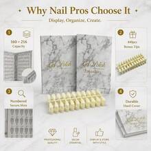 Premium Luxury Marble Texture Embedded Nail Color Book 160 Colors/216 Colors Set With 840pcs Practice Nail Tips, Gel Polish Sample Display Storage Tool, Commercial Nail Salon Display Storage Supplies, Home DIY Nail Display Accessories - Multicolor - View 6