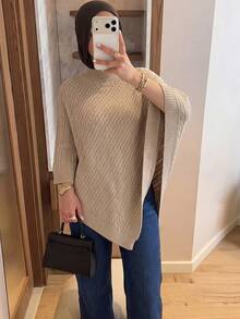 Women's Mock Neck Knitted Shawl - Apricot - View 5