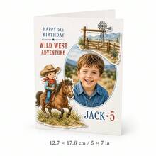 Custom Photo And Name Western Cowboy Birthday Greeting Card, Personalized Age Card With Raised Paper Layers, 3D Western Birthday Card, Cowboy Theme Keepsake, Birthday Greeting For Kids, Children, Sons, Daughters, Family And Western Party Celebrations - Multicolor - View 11