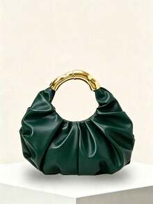 Cloud-Shaped Pleated Underarm Bag, PU Material, Suitable For Daily Use, Shopping, Commuting, Work, And University - Green - View 3
