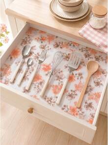 1 Roll Multi-Color Floral Pattern Kitchen Cabinet Shelf Liner, Non-Adhesive Drawer Mat, Non-Slip Refrigerator Pad, Waterproof EVA Fridge Liner, Cabinet Mat, Easy Placemat - Multicolor - View 2