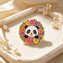 Cute Panda Enamel Pins, Cartoon Panda Holding Coffee Bamboo Flower Wreath Brooch Pins, Kawaii Animal Lapel Badge For Backpack Clothing Decor Gift - Multicolor - View 7
