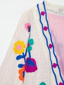 CAREE 女款秋冬白色花卉刺繡前綁帶 3/4 袖開襟寬鬆夾克 - 彩色 - 查看 3