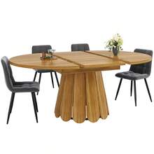 Extendable Dining Table, Dining Room Table, Kitchen Table, Balcony Table, Wooden Dining Table Round Dining Table, Extends To Oval, 118-158, Seats Up To 6 People, Wood - Wood + MDF+Metal - View 10