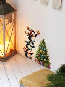 1pc Multi-Style Christmas Decoration, Creative Christmas Tree Wall Sticker, Letter & Snowflake Decor, Penguin Stacked Design, PVC Self-Adhesive Removable Wall Decal, Suitable For Bedroom, Living Room, Stair Corner, Dining Room, Bathroom, Home Wall Decor, Switch Decoration - Multiple Styles - View 4