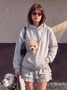 Women's Casual Fleece Lined Oversized Hooded Sweatshirt With Pockets, Essential For Pet Owners, Autumn/Winter Daily Wear - Light Grey - View 5