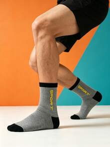 1/5/10 Pairs Random Men's Sport Letter Socks, Colorblock Running Socks, Outdoor Fitness Socks - Multicolor - View 4
