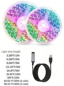 شريط إضاءة LED USB للتلفزيون بطول 3.28 قدم - 98 قدم، شريط إضاءة LED بطول 16.4 قدم لتلفزيون 45-75 بوصة، شريط إضاءة 3 ألوان للتلفزيون، إضاءة خزانة مرنة لديكور المنزل، مناسب لديكور المنزل والحفلات والعطلات وإضاءة غرفة المعيشة وغرفة النوم وإضاءة خلفية للتلفزيون - متعدد الألوان - مشاهدة 12