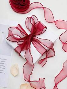 1 Roll 9m Hemmed Ribbon For Floral Arrangement Packaging, Bows, Gift Wrapping, Wedding, Holiday And Party Decoration - Burgundy - View 9