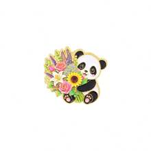 Cute Panda Enamel Pins, Cartoon Panda Holding Coffee Bamboo Flower Wreath Brooch Pins, Kawaii Animal Lapel Badge For Backpack Clothing Decor Gift - Multicolor - View 16