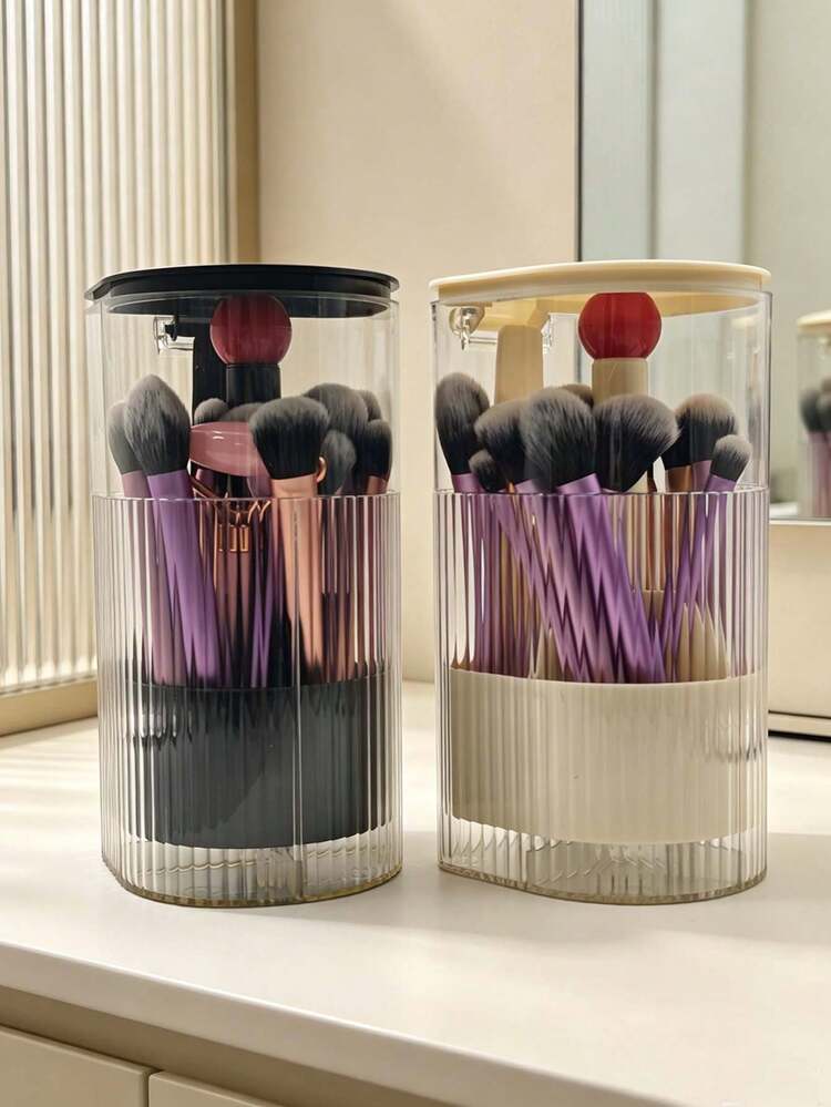 1pc Transparent Makeup Brush Storage Box, Dust-Proof Makeup Brush Organizer, Press-To-Lift Luxury Countertop Storage Box, Independent Bathroom Countertop Organizer, Suitable For Eyebrow Pencils, Eyeshadow Brushes And More. - Multicolor - View 5