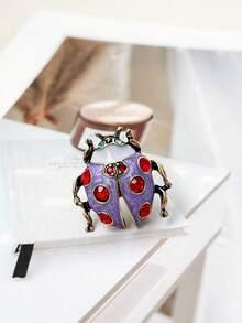 Vintage Enamel Ladybug Brooch, Rhinestone Crystal Insect Lapel Pin, 2 Colors Available, Women's Clothing Accessory Gift - Purple - View 9
