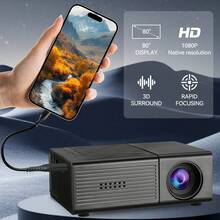 Compact LED Mini Projector, Supports Wired Phone Screen Mirroring, USB Powered Portable Home Theater Projector, Built-In Speaker, Suitable For Movies And Outdoor Use, Compatible With Smartphones And Laptops, PD Cable Only, No Plug Or Power Adapter Included - Black - View 7