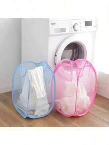 1/2Pcs Foldable Breathable Mesh Pop-Up Laundry Hamper With Side Pocket - Portable Storage Basket For Bedroom, Bathroom, Dorm & Travel. - Black - View 8