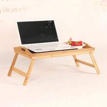 Folding Table Slouchy Person Folding Table Multi-Function Bamboo Tray Table Folding Home Bedroom Wooden Tray Bamboo Simple Computer Desk, Ideal For Home Living Room, Study, Office, Outdoor Camping - Apricot - View 5