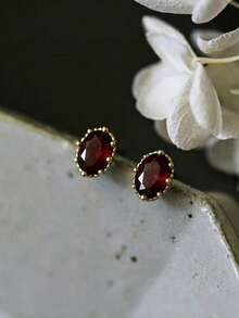 1pc Vintage Red Student Girl Earring, Charming Party & Gathering Jewelry For Women - Red - View 3