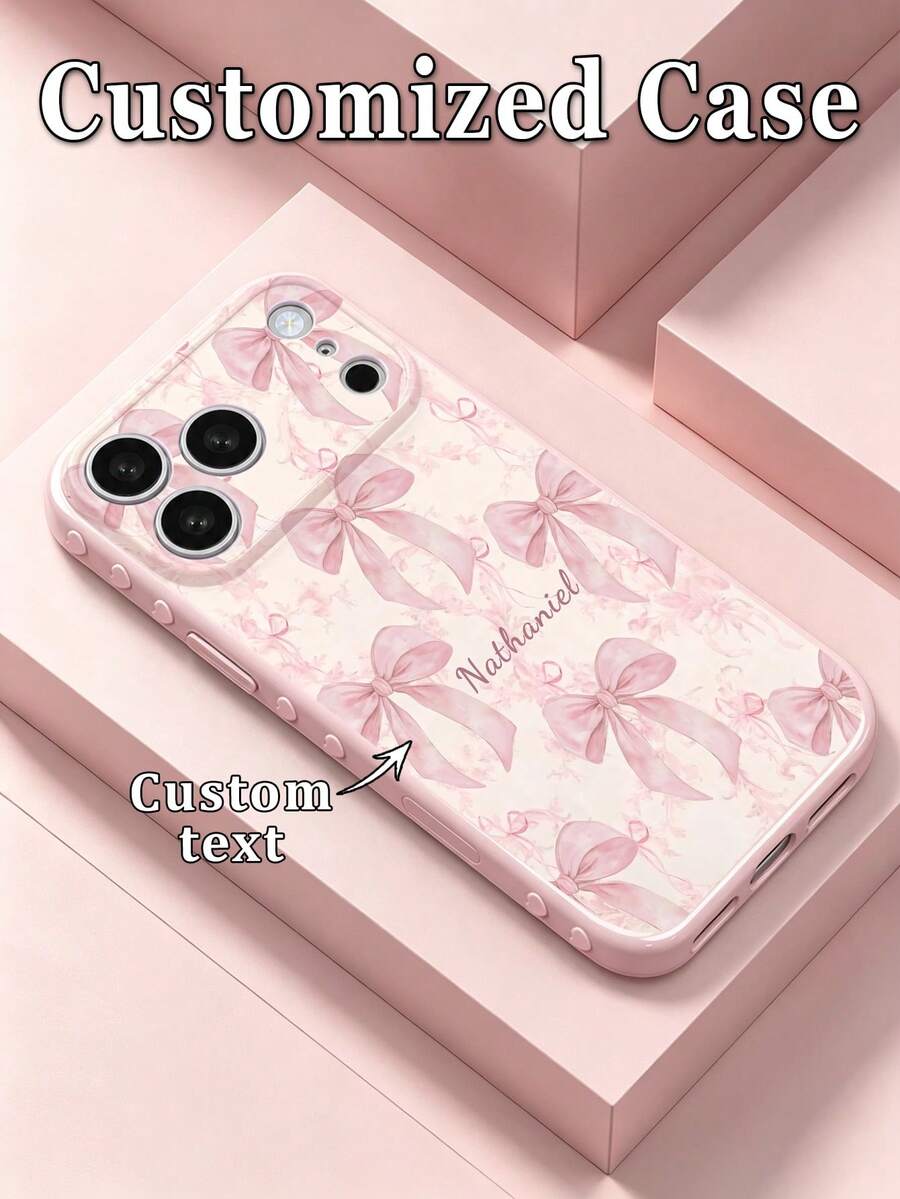 1件客製化姓名軟粉色蝴蝶結花卉側心手機殼,適用於Apple Duo/18ProMax/17ProMax/16Pro/15/14Plus/13Pro/12ProMax/11/XsMax/8/7/& S26Ultra/S25Plus/S24FE/S23/S22/A03S/A05/A10S/A12/A13/A14/A15/A/16/A35/A36/A20/A50/A55/A56,全包覆、精美奢華、極具吸引力的全鏡頭防摔保護殼 - 粉色 - 查看 1