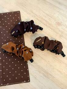 1pc Vintage Contrast Color Polka Dot Pleated Banana Clip Hair Clip For Women, Simple Fashion High Ponytail Vertical Hair Clip Hair Accessory - Multicolor - View 4