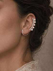 outingfit 1 Pair New Geometric Ear Cuff Minimalist Design Rhinestone Earrings Accessories For Women - Silver - View 1