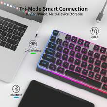MageGee TS97 Tri‑Mode Membrane Keyboard, 104 Keys Full‑Size RGB Backlit Keyboard, Silent Typing, BT 2.4G Wireless Wired 3‑In‑1 Gaming Keyboard, 26‑Key Rollover, ABS Double‑Shot Keycaps For Desktop Laptop - View 3