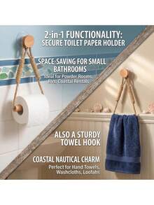 1/2 Rope Fabric Storage Rack Solid Wood Woven Towel Rack Drill-Free Creative Toilet Paper Holder Elegant Beautiful Practical Bathroom Accessory Essential For Every Home - Apricot - View 6