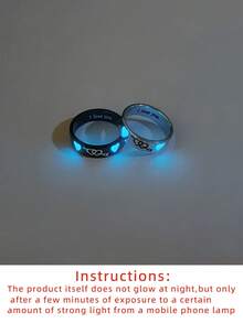 ATLVXJL 2pcs/Set Luminous Couple/Family/Friendship Glow-In-The-Dark Double Heart & Arrow Pattern Silver & Black Stainless Steel Couple Rings Set, Casual Jewelry Rings Suitable For Daily Wear And Holiday Gift Giving - Multicolor - View 11