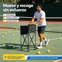 Carrito transportador plegable para pelotas de tenis, diseño desmontable, ruedas silenciosas, bolsa de almacenamiento extraíble con correa de mano, equipo práctico para canchas de tenis y academias deportivas - Negro - Ver 2