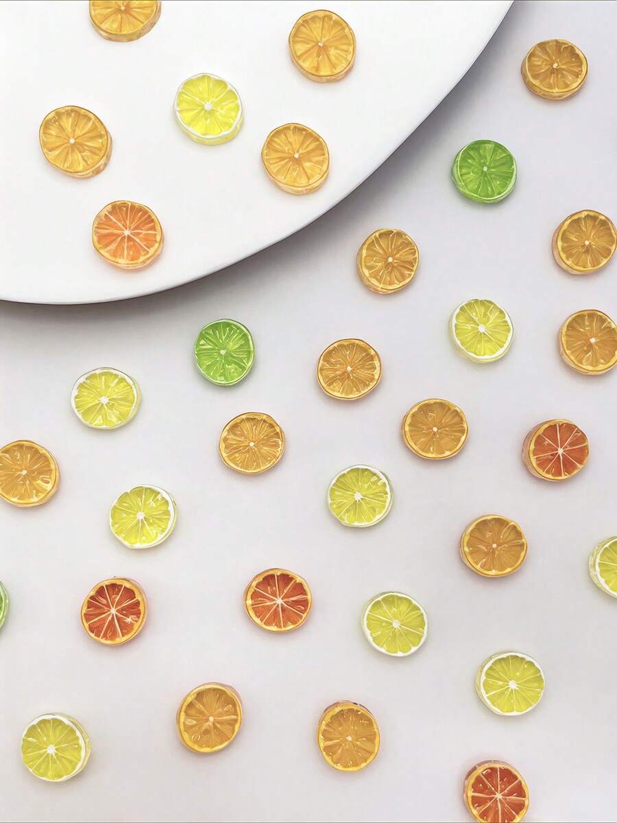 38pcs Mixed Color Translucent Lemon Slice Nail Art Charms, 3D Resin Nail Accessories, Phone Case Hair Clip Earring Decoration Small Accessories - Multicolor - View 1