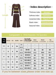 BADDIE REALM 女款 2 件套修身 V 領長袖休閒基礎款喇叭上衣 + 長褲，適合日常穿著與度假 - 棕色 - 查看 8