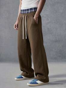 1pc Men's Casual Sports Pants With Loose Straight-Leg Fit, Comfortable And Draping. Suitable For Home And Outdoor Wear, Also A Great Gift For Couples. Made Of 100% Polyester Fabric - Coffee Brown - View 3