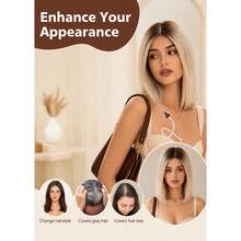 Penutup Rambut Wanita dari Rambut Manusia Asli Ukuran 7x11cm, Model Jepit, Menutupi Akar Rambut Beruban Alami, Rambut Palsu dengan Dasar Renda yang Tak Terlihat dan Bernapas, Panjang 12 Inci, Cocok untuk Rambut Tipis - MultiWarna - View 6