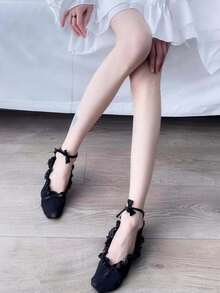 Lace Ruffle Ankle Tie No‑Show Socks, Sweet Bow Decor Ballet Invisible Socks, Soft Anti‑Slip Lace Trim Foot Socks For Women Dress Shoes - Multicolor - View 5