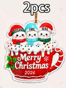 Custom Snowman Mug Christmas Ornament, Personalized 2-6 Name Tree Hanging Decor, Festive Holiday Family Style, Customized Christmas Decoration, Customizable Name Keepsake, Christmas Tree Decor, Family Friends Gift 2026, Christmas Gift - Style B - View 12