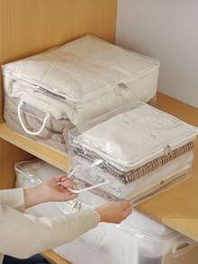 Large Capacity Storage Bag Quilt Storage Bag Household Transparent Clothing Sorting Bag Handheld Storage Bag For Closet Organizer Bedroom Closet Storage Containers Organizer For Blankets Beddings Comforter Pillow Home Back To School - Multicolor - View 1