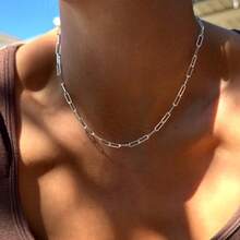 Silver Paperclip Choker,Minimalist Everyday Dainty Long Layering, Adjustable Silver,Gift For Her - Silver - View 1