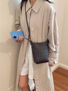 Korean Style Chic Woven Pattern Phone Bag For Women 2026 Fashion Versatile Mini Small Bag Premium Shoulder Crossbody Bag - Coffee - View 5