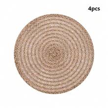 1/4/6/12pcs Bohemian Style Solid Color Woven Round Placemats, Dining Table Decor, Home Party Table Setting, Home Decoration, Christmas Decor, Halloween Decor, Thanksgiving, Back To School, Valentine's Day, Party - Mocha Brown - View 11