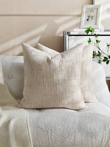 1/2pcs Blue (Pillow Insert Not Included) Vintage Chenille Striped Throw Pillow Cover, 100% Polyester Woven Zippered Pillow Sham, Machine Washable, Geometric Pattern Decorative Cushion Cover For Sofa, Bed, Dining Room, Home Office - Blue - View 4