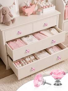1/2/4/8pcs Pink Crystal Drawer Pulls, Diamond Style Cabinet Handles With Screws, Nursery Dresser Furniture Decor Accessories - Multicolor - View 1