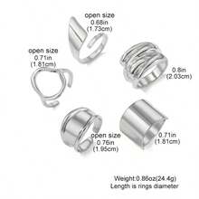 9pcs Random Set Men's Women's Unisex Personalized Hollow Asymmetrical Asymmetric Stackable Rings, Material, Suitable For Daily Wear, Gatherings, Music Festivals Or Parties (No Box) - Silver - View 4
