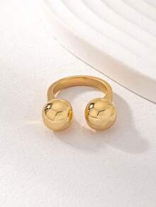 1Pc Simple Classic Metal Ball Design Open Ring For Women Daily Casual Accessory - Gold - View 3