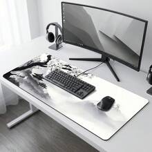 1pc Large Gaming Mouse Pad, Black And White Ink Wash Landscape Architecture Design, Traditional Chinese Style, Non-Slip Washable Rubber Base, Large Office Desk Accessory, Durable Stain-Resistant Gaming Mouse Pad, Fashionable Desktop Decor, Learning Supplies, Perfect Gift For Gamers - Multicolor - View 15