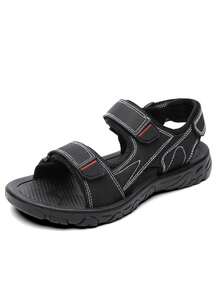 1 Pair Classic Solid Color Beach Sandals With Dual Hook And Loop Adjustable Design, Breathable, Comfortable, Casual And Versatile - Black - View 3