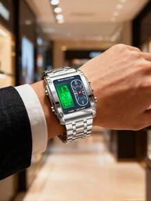VA VA VOOM Brand New Men's Dual Display Watch, Stainless Steel Band, Luminous Digital + Pointer Quartz Dual Movement, Alarm, Stopwatch, Calendar, Day Of The Week, Luminous Multi-Function Men's Watch - Dual-display Style - View 8