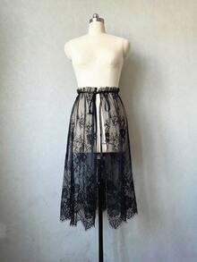 1pc Bridal Lace Detachable Mid-Length Skirt With Black Tie Back And Train, 75cm - Multicolor - View 2